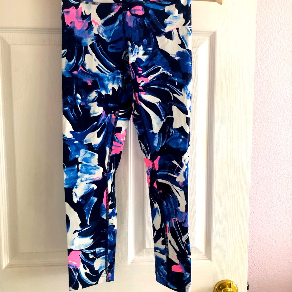 New Balance High Rose Crop Leggings size XS Navy Multi Print